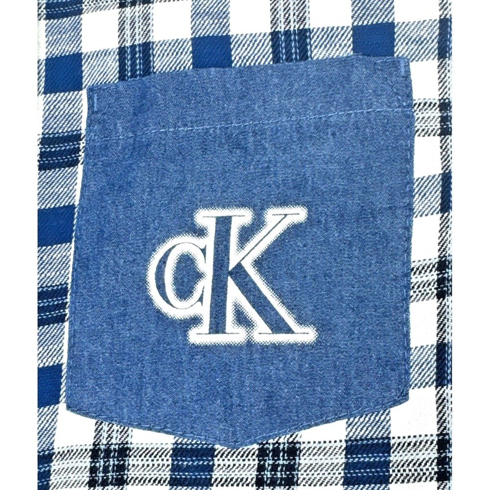 Calvin Klein Jeans Boy's Logo Pocket 100% Cotton Plaid Blue/White Shirt - Size 8 - Picture 8 of 12